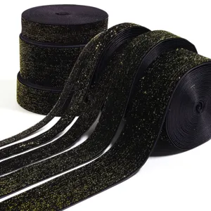 Black glitter elastic ribbon roll for DIY crafts, gift wrapping, hair bow and party decor.