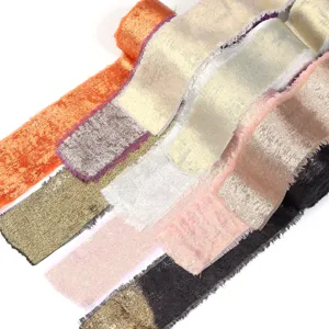 Frayed edge velvet ribbon detail with metallic hot stamping for wedding bouquet and gift boxing.