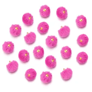 Colorful faux fur pom pom charms with gold loops for DIY jewelry keychains and clothing.