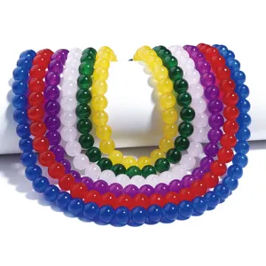 Set collana e bracciale di perle rotonde in vetro giada colorato per accessori moda