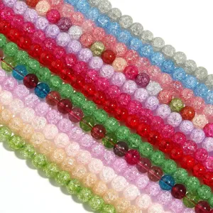 Fili di perle di cristallo di vetro craquelé colorato per creazione gioielli fai da te