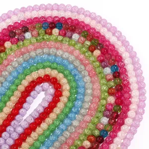 Fili di perle di cristallo di vetro screpolato colorato per accessori di gioielli.