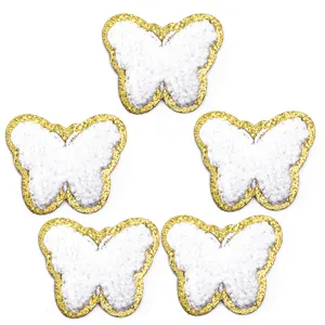 Toppa ricamata in ciniglia a farfalla termoadesiva, simpatici accessori DIY per vestiti.