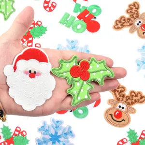 Christmas iron-on embroidery patches set featuring cute Santa, reindeer, and festive holiday motifs.
