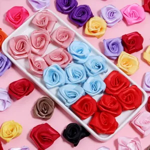 Handmade satin ribbon rose flowers for DIY craft hair accessories and apparel decoration