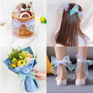 Ιριδίζων χειροποίητος φιόγκος μαλλιών organza DIY διακοσμητικό αξεσουάρ για τσάντες