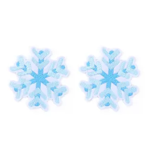 Blue snowflake embroidered iron-on patches, non-woven fabric detail, clothing accessories.