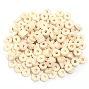 Perles en bois naturel en vrac, intercalaires cylindriques pour bracelets bijoux DIY.