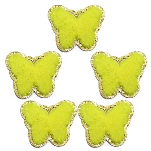 Toppe Farfalla Ciniglia Gialla Bordi Glitter Oro DIY Accessori Abbigliamento 5Pz