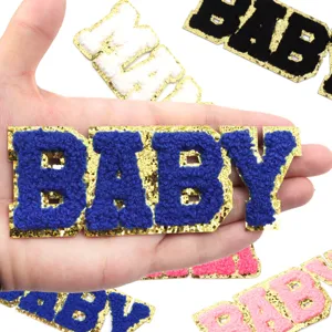 Gold glitter border letter embroidered patch for clothing shoes phone case and party decor.