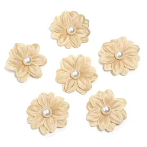 Detail shot of 4cm double layer fabric flower with pearl center for DIY hair accessories.