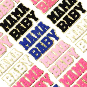 Chenille glitter gold-edged letter patches MAMA BABY iron-on embroidered clothing accessories