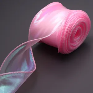 Pink iridescent fishtail gauze ribbon for gift wrapping, bouquet decoration, and DIY crafts.