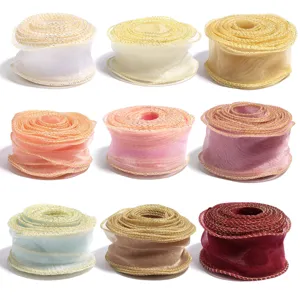Nastro a Onde in Filato a Coda di Pesce Bordo Dorato Organza per Confezioni Bouquet Torte DIY Accessori Capelli Cucito