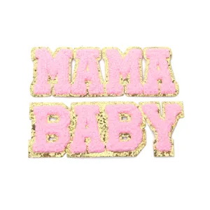 Gold-rimmed chenille letter patches MAMA BABY iron-on embroidered clothing accessories
