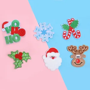 Christmas embroidered iron-on patches set, fabric cute festive appliques for clothing bags.