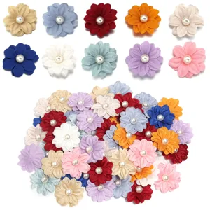 Polyester Double Layered Artificial Pearl Floral Applique For DIY Handmade Clothing Hair Accessories Bag Decoration Flower Trims