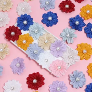 4cm polyester double layer satin faux pearl flower DIY handmade clothing hair accessories main