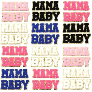 Chenille Letter Patches Gold Glitter Edge Mama Baby Iron On Patches For Clothing Shoes Bags DIY Craft Party Decoration