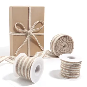 Natural Jute Rope With White Stitched Edge Rustic Woven Ribbon For Gift Wrapping DIY Hand-woven Craft Floral Cake Decor Cord