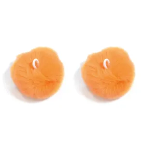 Orange fluffy pom pom detail, cute plush hanging charm for bags and keychains accessory.