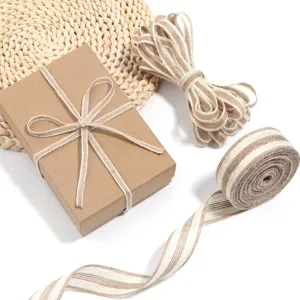 White edge jute twine ribbon for DIY crafts, gift wrapping, floral packaging and decor.