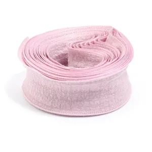 Pink polyester ruffled bubble crepe ribbon for gift packaging, handmade bows and hair accessories.