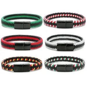 Gevlochten PU lederen touw koppel armband set met roestvrij staal magneetsluiting accessoire.