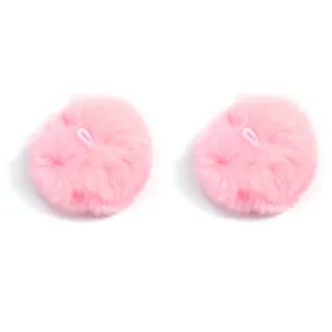 Fluffy pink pom pom accessory with hanging loop detail for keychains and bag charms.