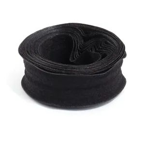 Black ruffled ribbon detail view, ideal for garment accessories and craft DIY projects.