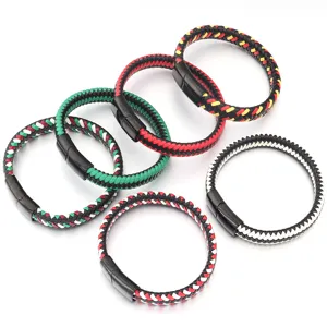 Gevlochten PU lederen armband met zwarte magnetische sluiting, stijlvol accessoire.