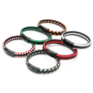 Europese stijl roestvrijstalen magnetische sluiting gevlochten PU lederen paar armband