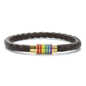 Bracciale in pelle PU intrecciata con chiusura magnetica arcobaleno, elegante gioiello da uomo.