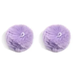 Pair of fluffy purple pom poms with elastic loop for keychain, bag charm or DIY accessories.