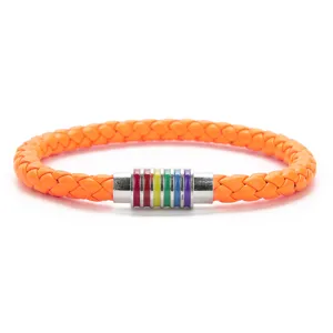 Bracciale in pelle PU intrecciata da 6mm con chiusura magnetica arcobaleno, gioiello trendy.