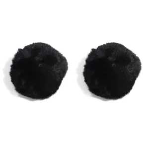 Detailed view of black fluffy mink fur pom pom charms, perfect for DIY keychains and accessories.