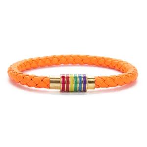 Bracciale in pelle PU 6mm arcobaleno con chiusura magnetica stile bohémien chic