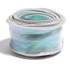 Iridescent wavy edge organza ribbon roll for gift wrapping, bouquet packaging, and party decor.