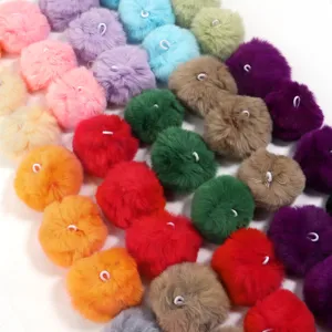 Colorful fluffy pom poms with hanging loop for keychain bag charm craft accessories