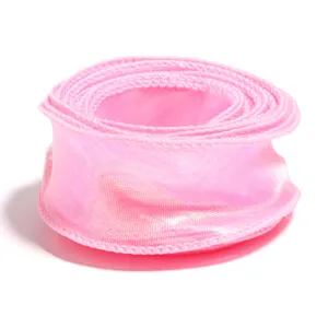 Pink iridescent wavy organza ribbon roll for gift wrapping, bouquet packaging and party decor.