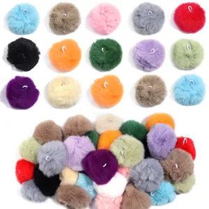 Colorful fluffy pom pom balls with hanging loop for keychain bag charm DIY accessories crafts
