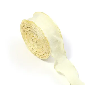 Light yellow ruffle bubble wrinkle ribbon for gift wrapping, hair accessories and clothing.