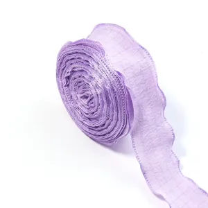 Light purple polyester ruffle crinkle ribbon for gift packaging and hair bow accessories.