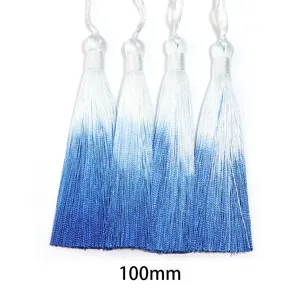 Borlas de poliéster degradado azul de 100mm, perfectas para Hanfu chino, marcapáginas y ropa.
