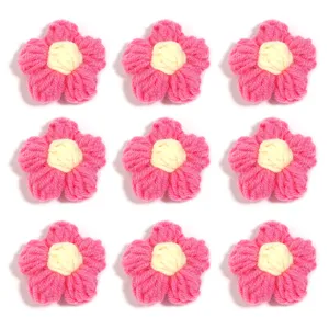 Handmade crochet flower patches, milk cotton yarn floral appliques for DIY crafts.