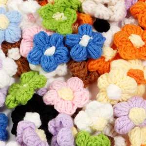 Handmade crochet wool flowers, colorful knitted floral DIY accessories for clothing and bags.