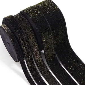 Black gold glitter velvet ribbon for Christmas bows, gift wrapping, hair accessories, and wedding decor.