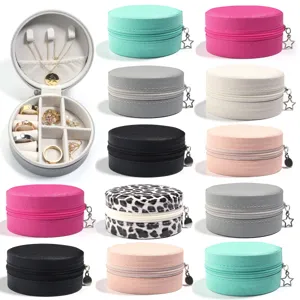 Ronde PU Leren Sieradendoos Luipaardprint Draagbare Reis Sieraden Organizer Voor Kettingen Ringen Oorbellen