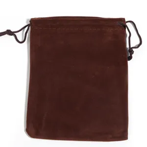 Sacchetto con coulisse in velluto marrone per confezione regalo gioielli e piccoli oggetti.