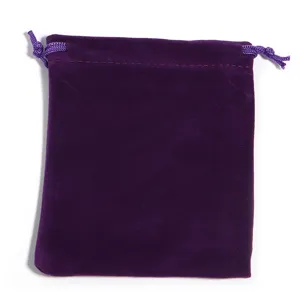 Sacchetto coulisse in velluto viola per gioielli cuffie e cosmetici confezione borsa morbida.